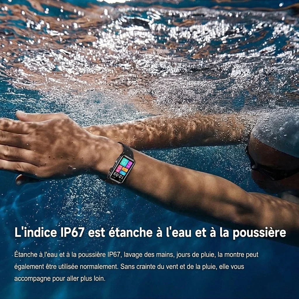 Montre connectée G50 avec écran HD rectangulaire et appels Bluetooth