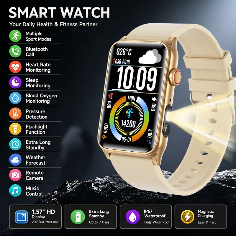 G50 Smart Watch with Rectangular HD Display & Bluetooth Calling