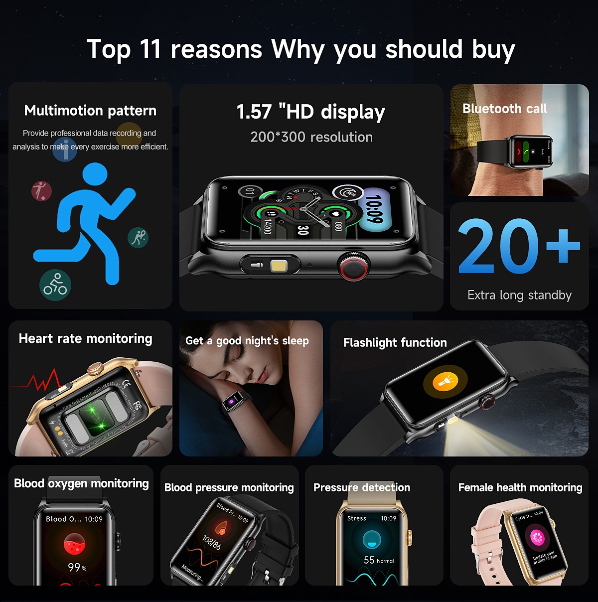 G50 Smart Watch with Rectangular HD Display & Bluetooth Calling