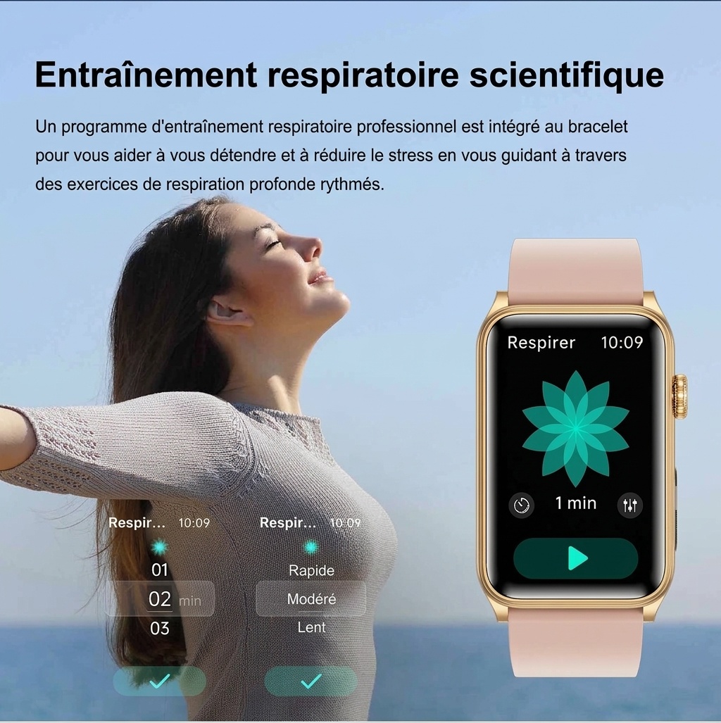 Montre connectée G50 avec écran HD rectangulaire et appels Bluetooth
