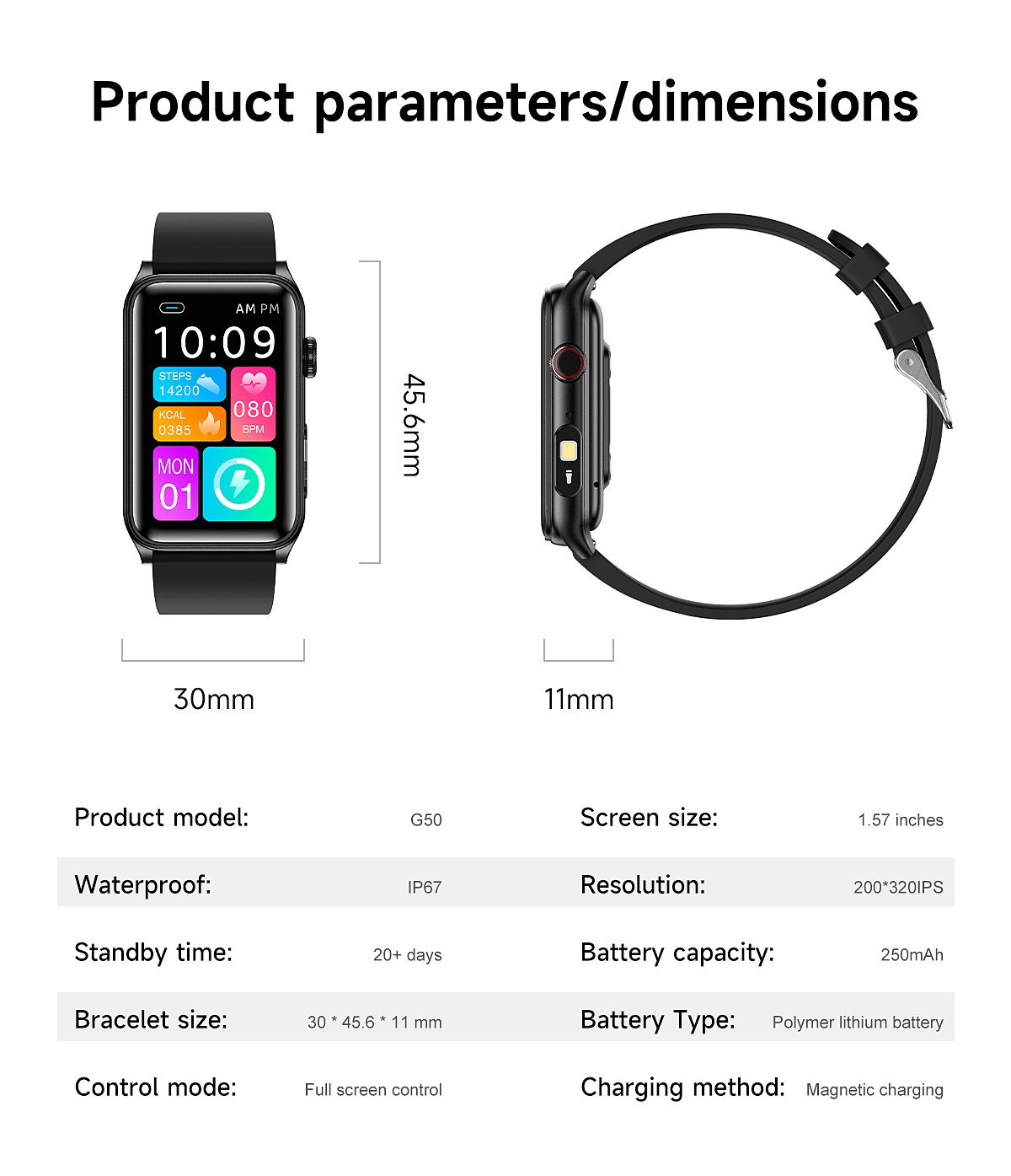 G50 Smart Watch with Rectangular HD Display & Bluetooth Calling
