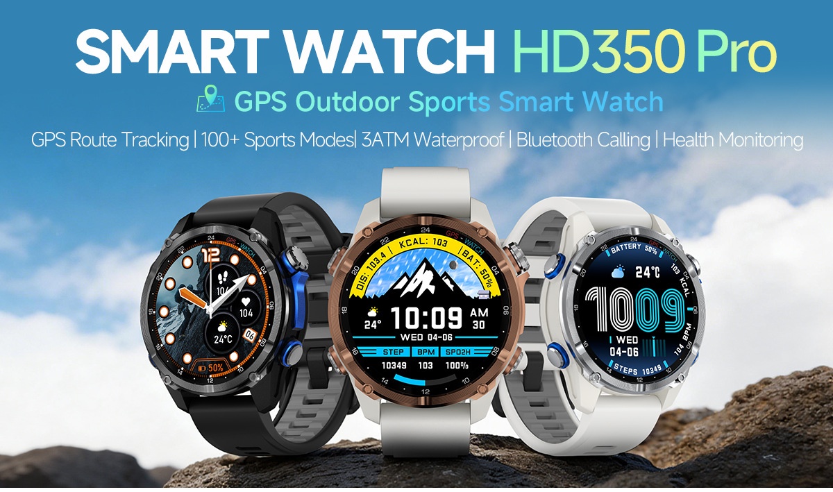 HD350 Pro Outdoor GPS Smart Watch with Round AMOLED Display & 3ATM