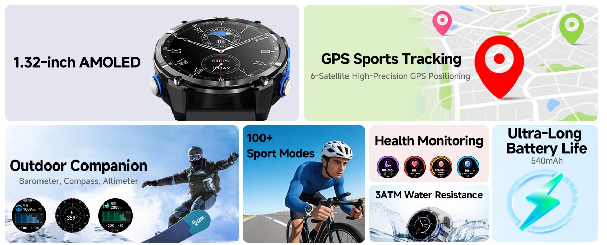 HD350 Pro Outdoor GPS Smart Watch with Round AMOLED Display & 3ATM