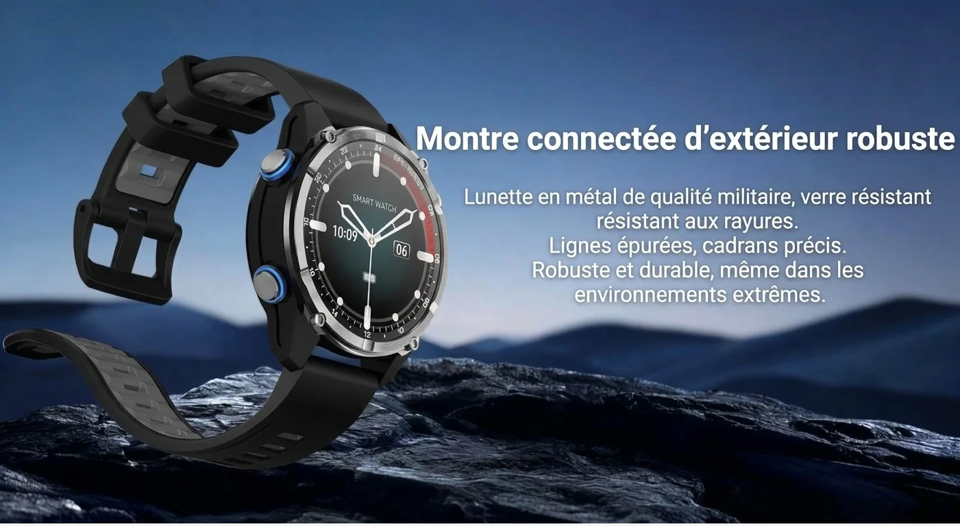 Montre connectée GPS HD350 Pro Outdoor avec écran AMOLED rond et étanchéité 3 ATM