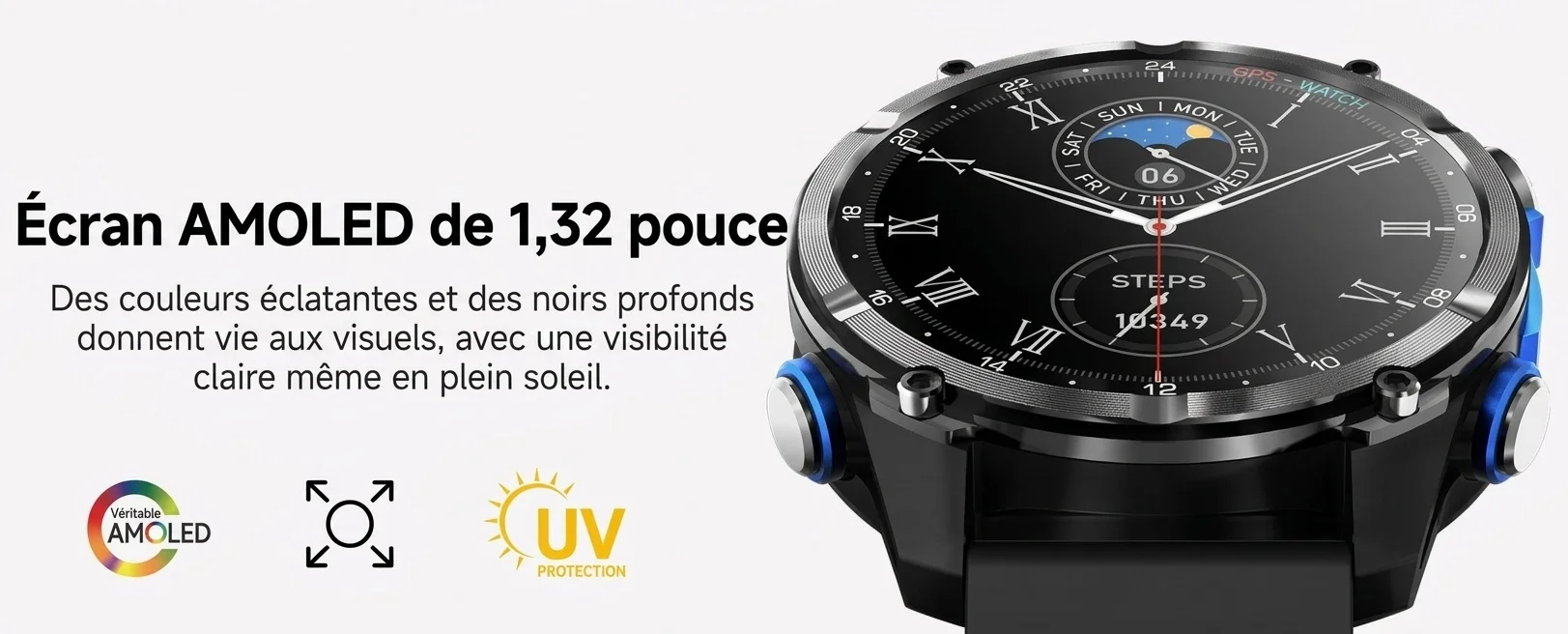 Montre connectée GPS HD350 Pro Outdoor avec écran AMOLED rond et étanchéité 3 ATM
