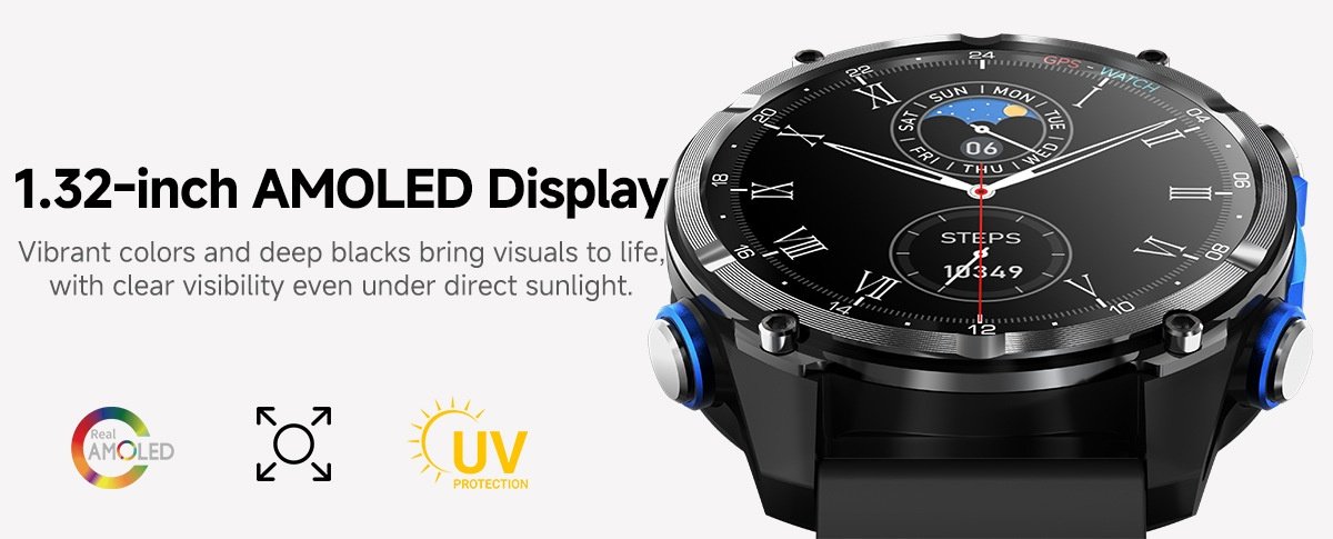 HD350 Pro Outdoor GPS Smart Watch with Round AMOLED Display & 3ATM
