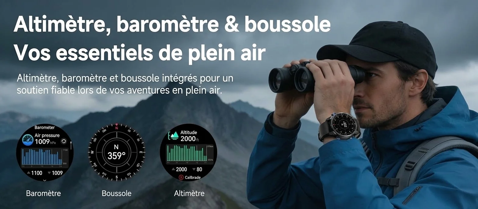 Montre connectée GPS HD350 Pro Outdoor avec écran AMOLED rond et étanchéité 3 ATM