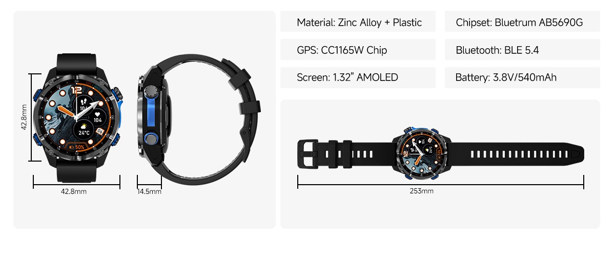 HD350 Pro Outdoor GPS Smart Watch with Round AMOLED Display & 3ATM