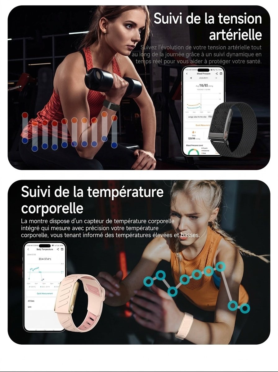 Bracelet connecté sans écran ECG+HRV avec suivi de la fréquence cardiaque et du sommeil