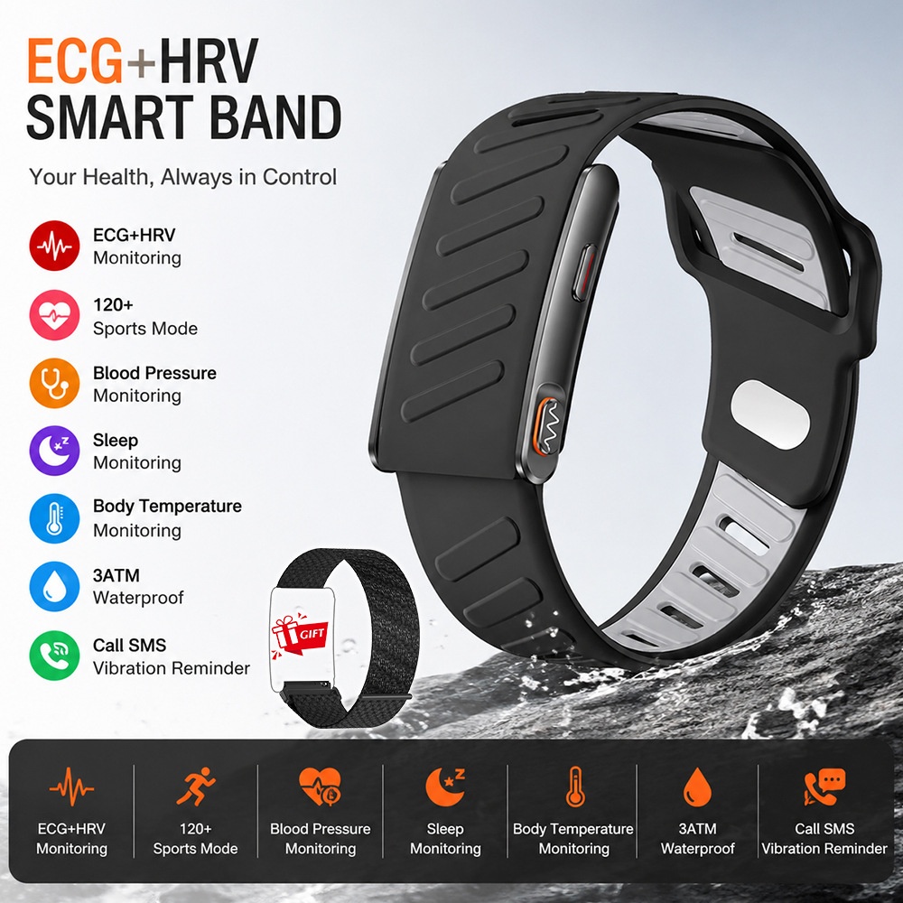 Screenless ECG+HRV Smart Band with Heart Rate & Sleep Tracker