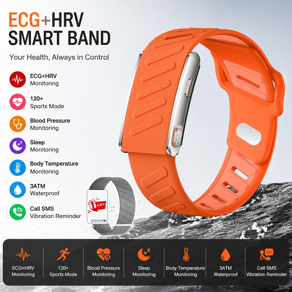 Screenless ECG+HRV Smart Band with Heart Rate & Sleep Tracker