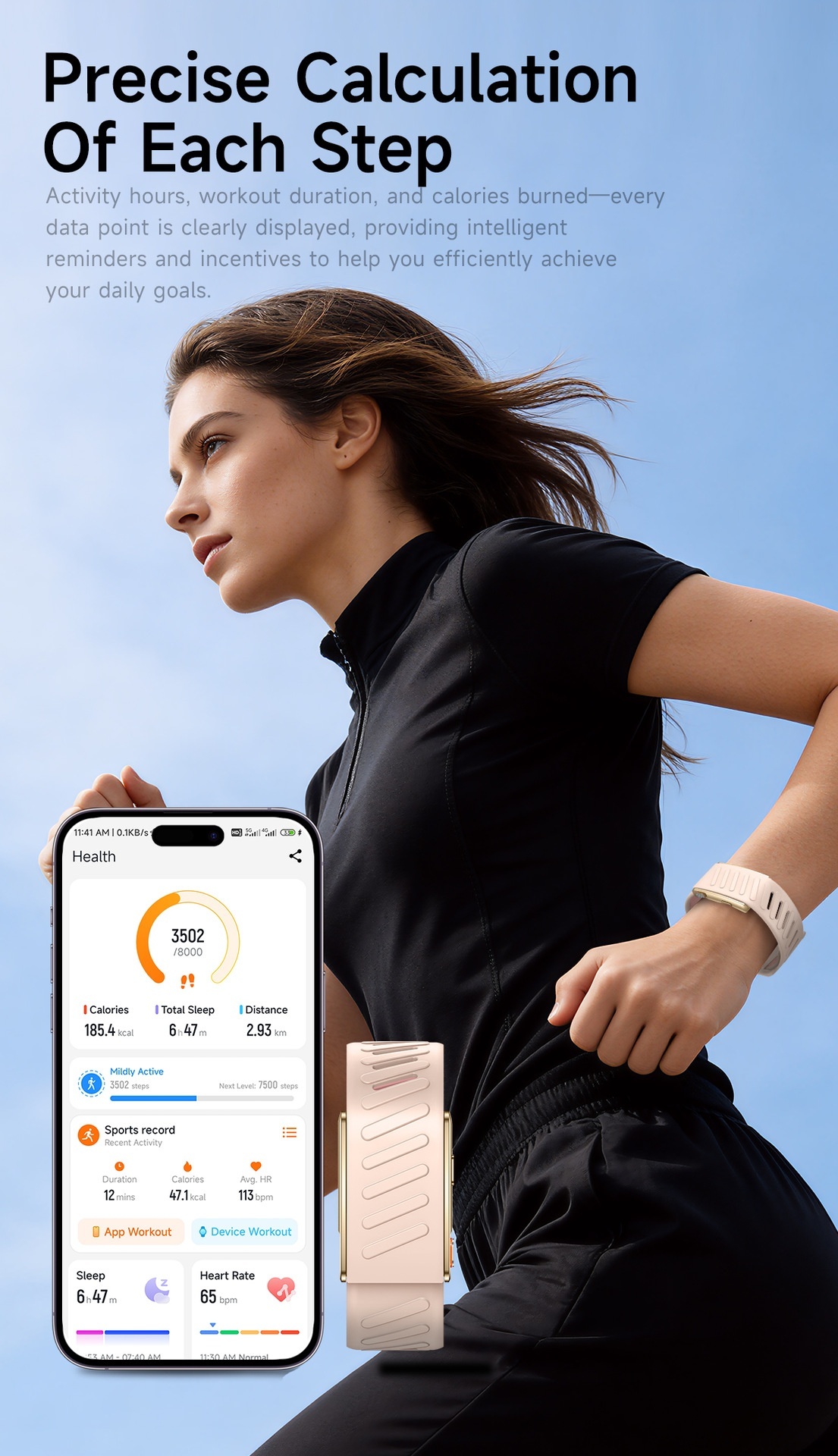 Bracelet connecté sans écran ECG+HRV avec suivi de la fréquence cardiaque et du sommeil
