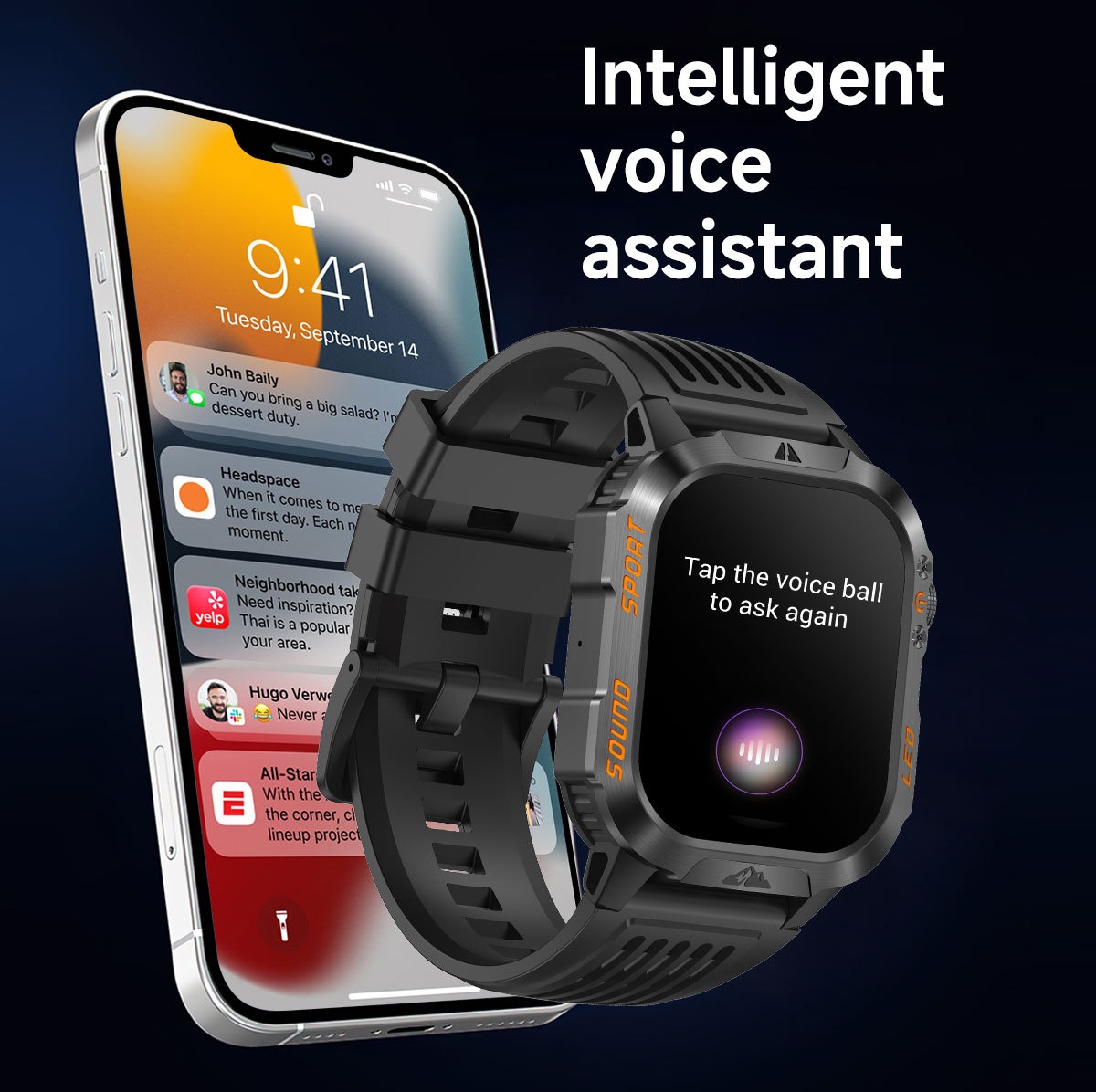 HT46 Rugged Smart Watch with 2.01" HD Screen, IP68 & 1200mAh Battery
