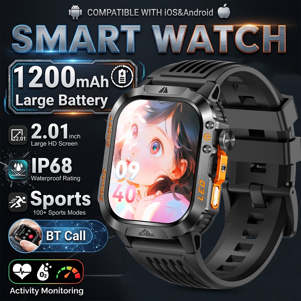 HT46 Rugged Smart Watch with 2.01" HD Screen, IP68 & 1200mAh Battery