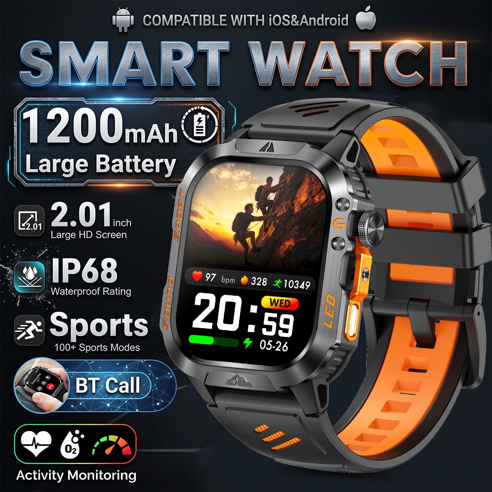 HT46 Rugged Smart Watch with 2.01" HD Screen, IP68 & 1200mAh Battery
