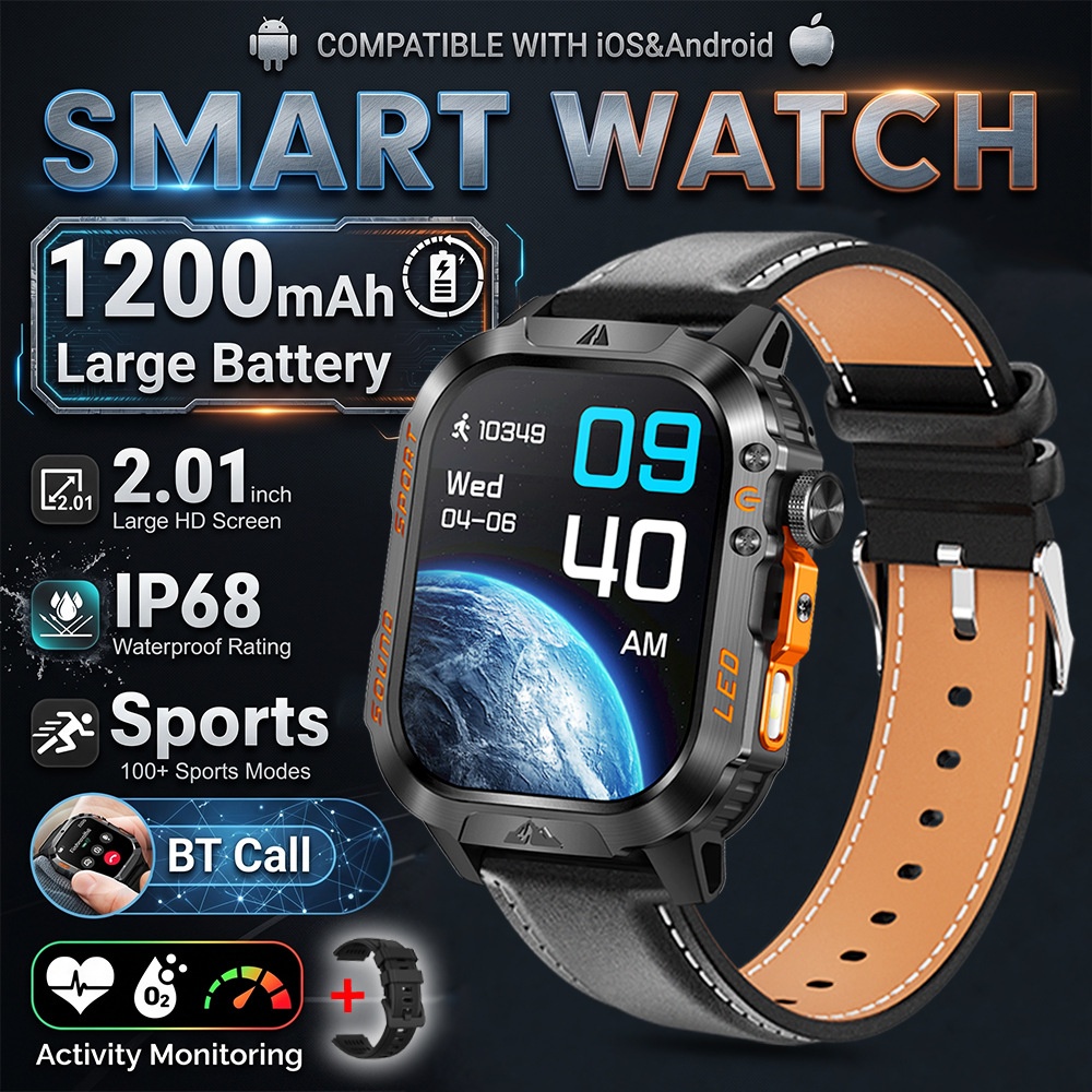 HT46 Rugged Smart Watch with 2.01" HD Screen, IP68 & 1200mAh Battery