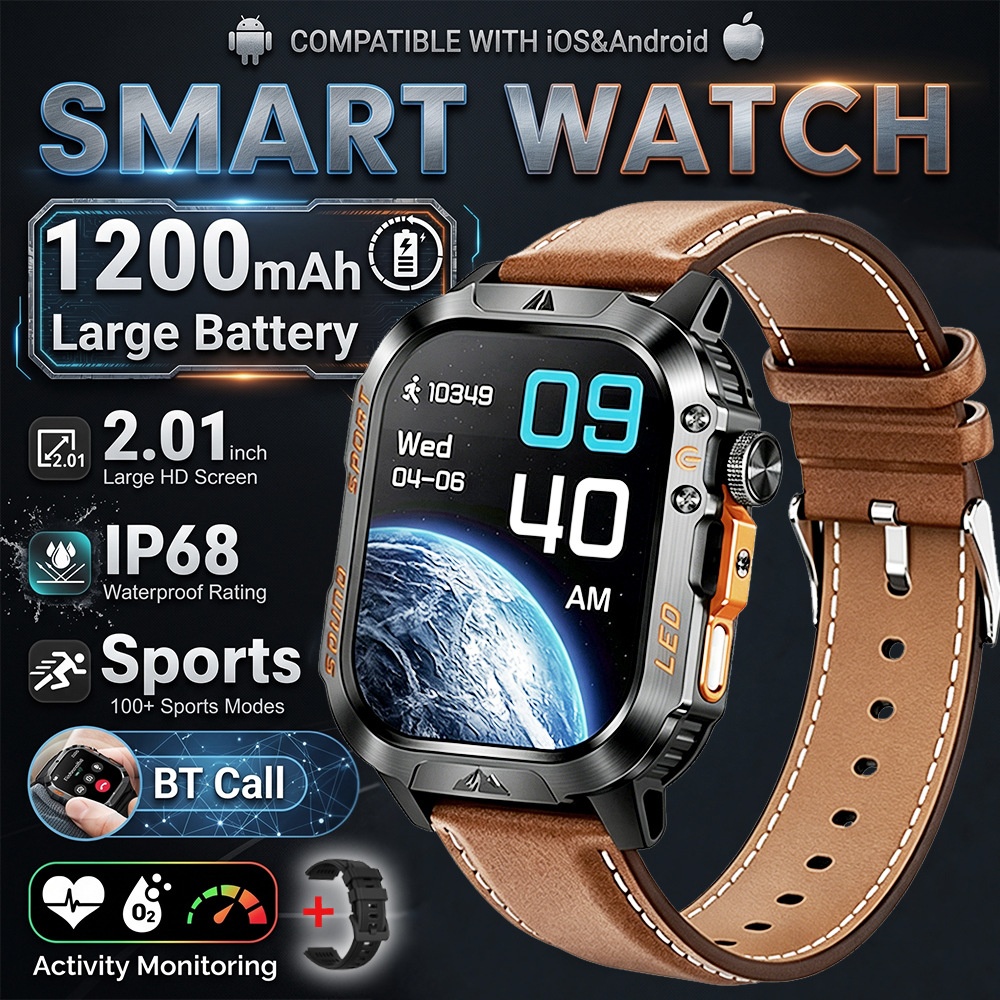 HT46 Rugged Smart Watch with 2.01" HD Screen, IP68 & 1200mAh Battery