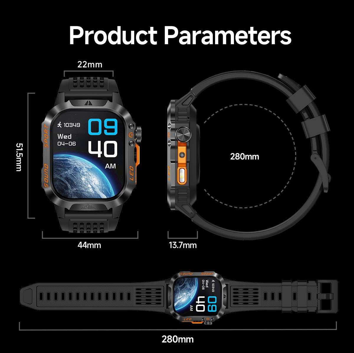 HT46 Rugged Smart Watch with 2.01" HD Screen, IP68 & 1200mAh Battery