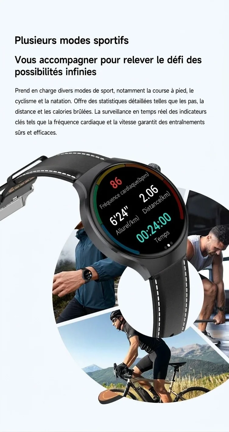 Montre connectée JU126 avec écran rond HD de 1,7 pouce et appels Bluetooth