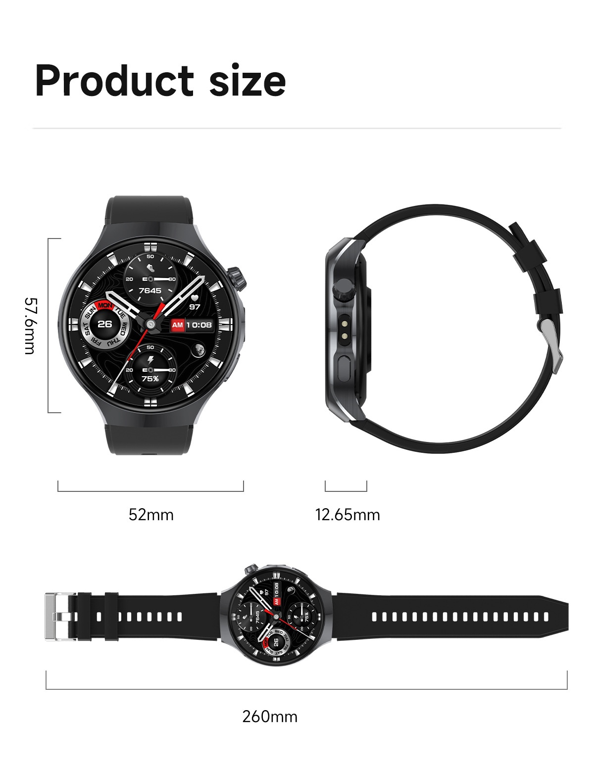 JU126 Smart Watch with 1.7" Round HD Screen & Bluetooth Calling