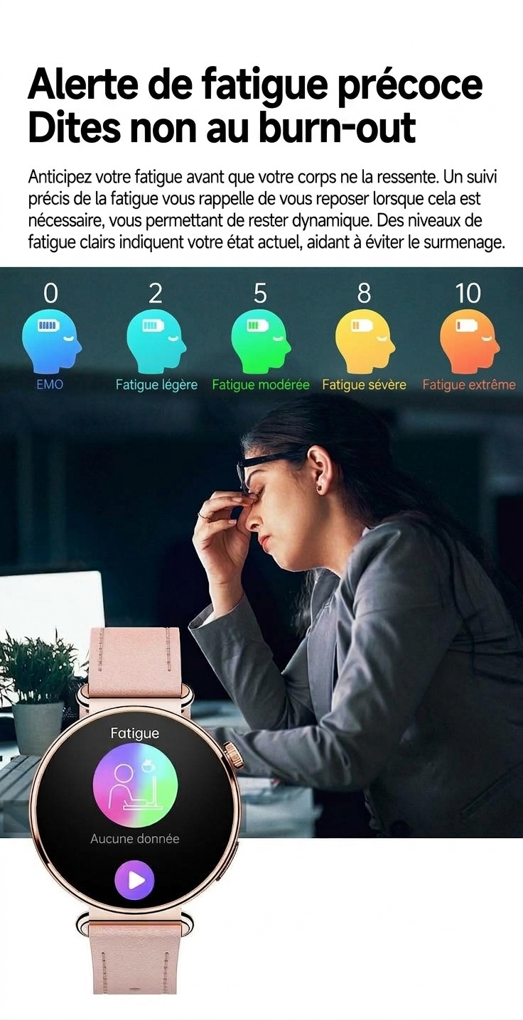 Montre connectée ECG pour femme avec écran tactile AMOLED rond