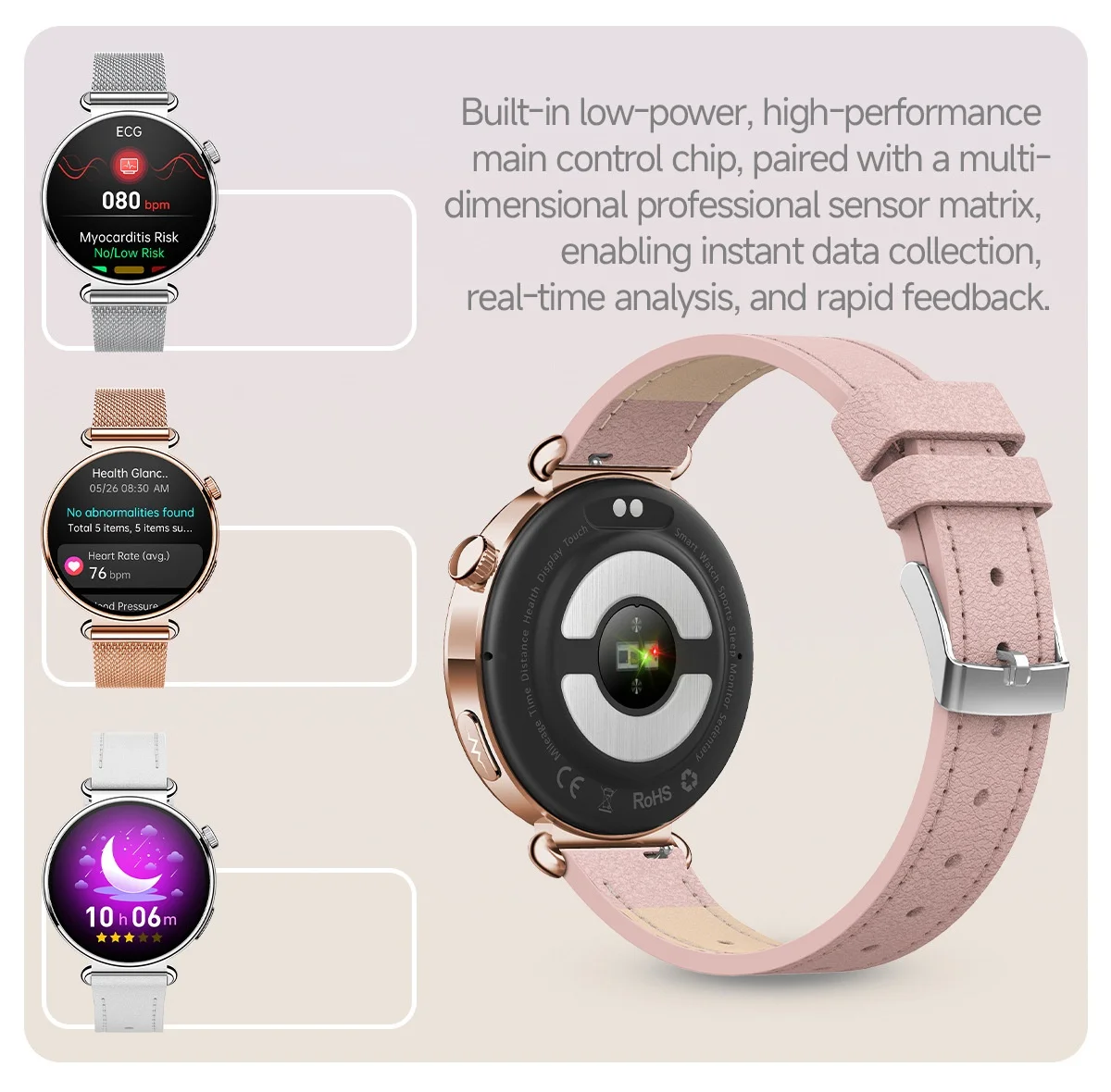 Montre connectée ECG pour femme avec écran tactile AMOLED rond