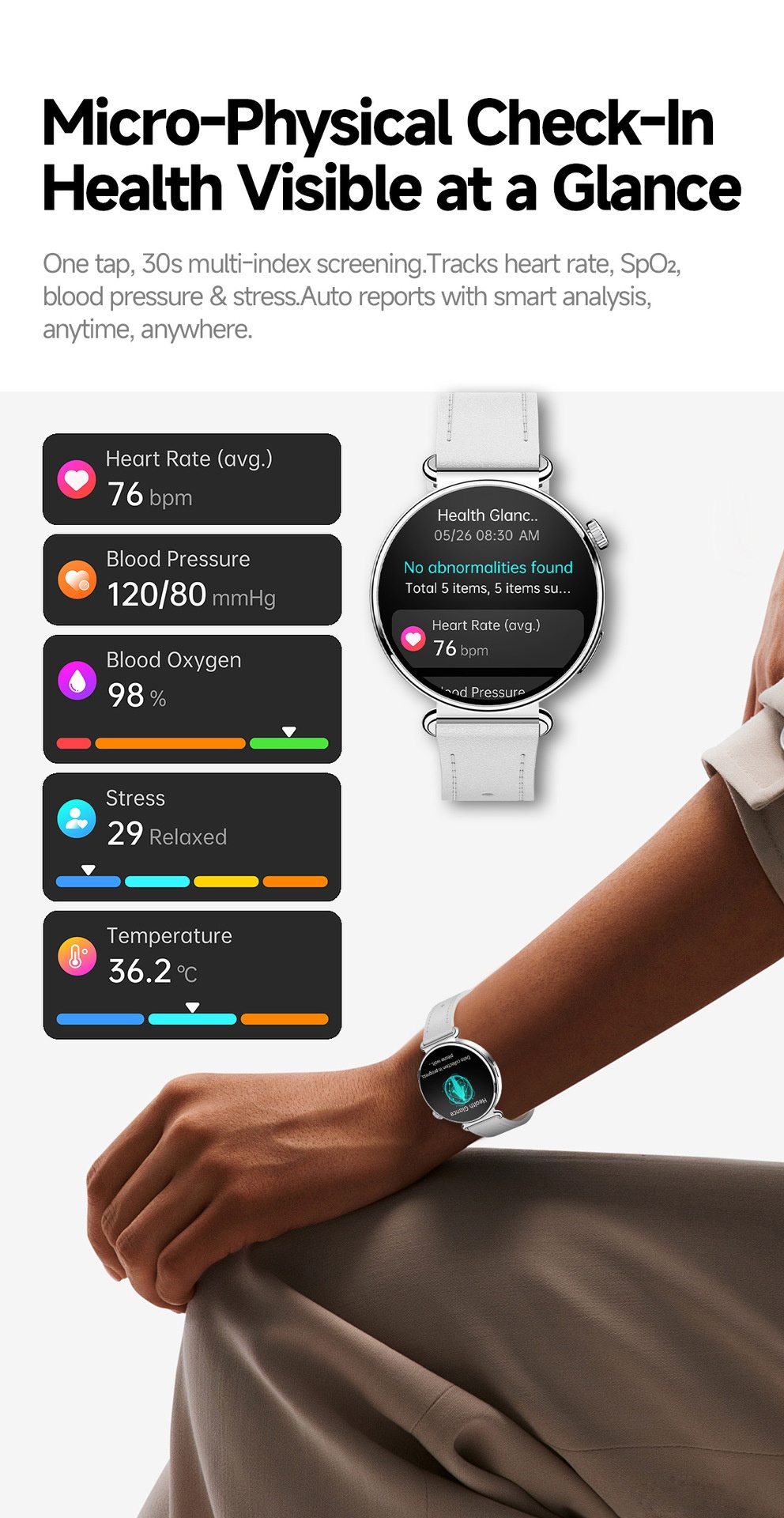 Women's ECG Smart Health Watch with Round AMOLED Touchscreen