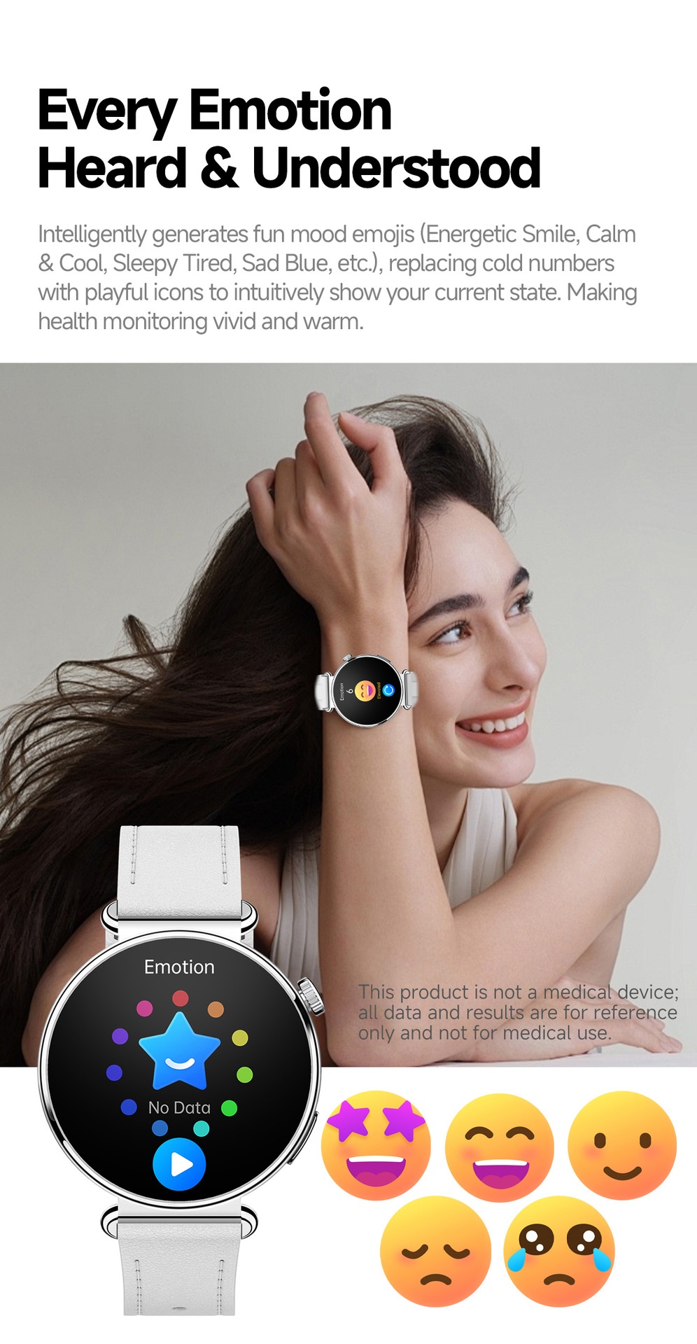 Women's ECG Smart Health Watch with Round AMOLED Touchscreen