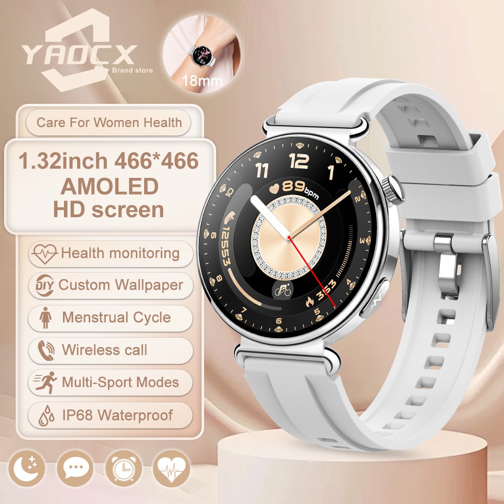 Women's ECG Smart Health Watch with Round AMOLED Touchscreen