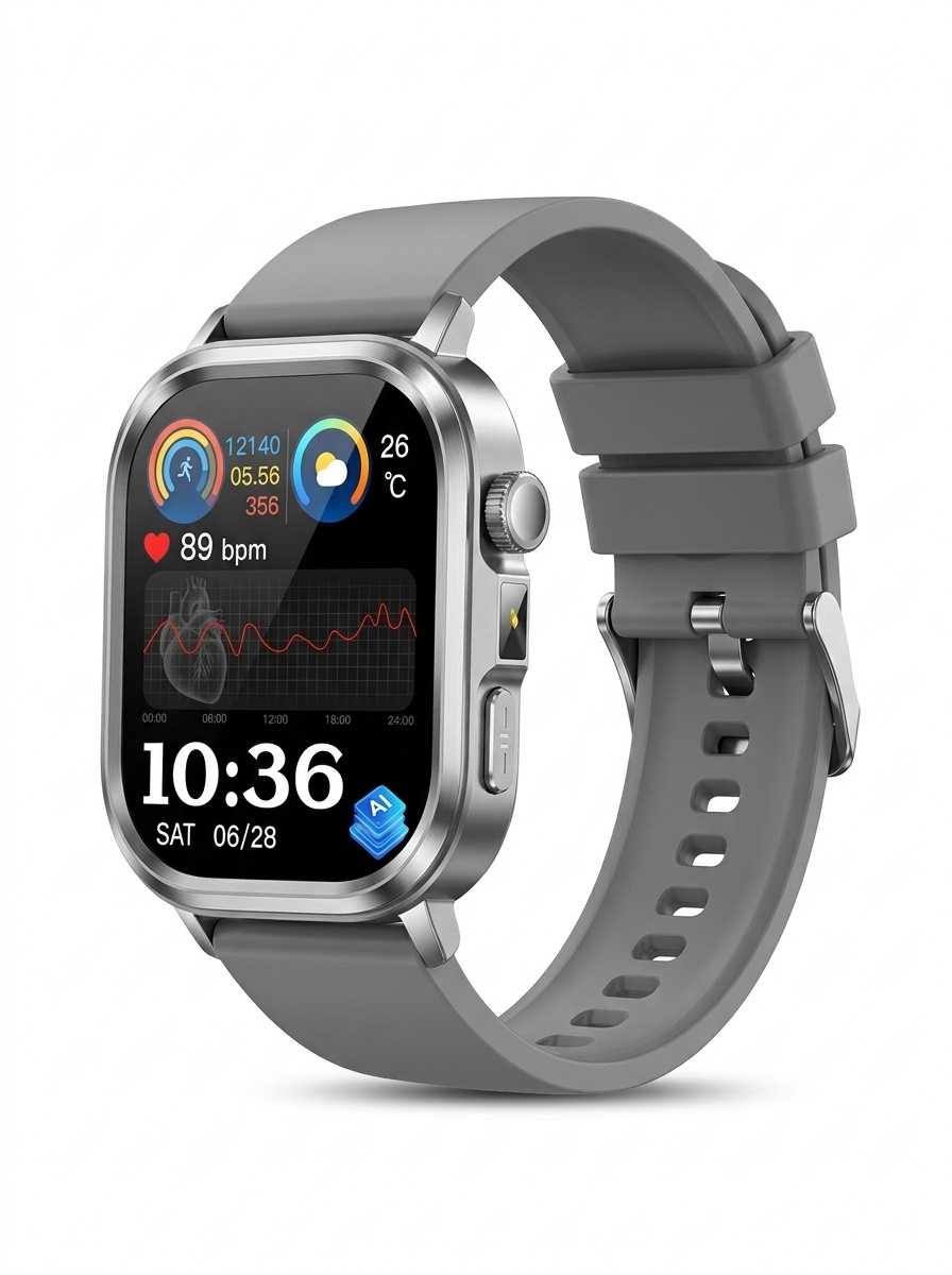 AI-ECG Smart Health Watch with Square AMOLED Touchscreen & BT Call
