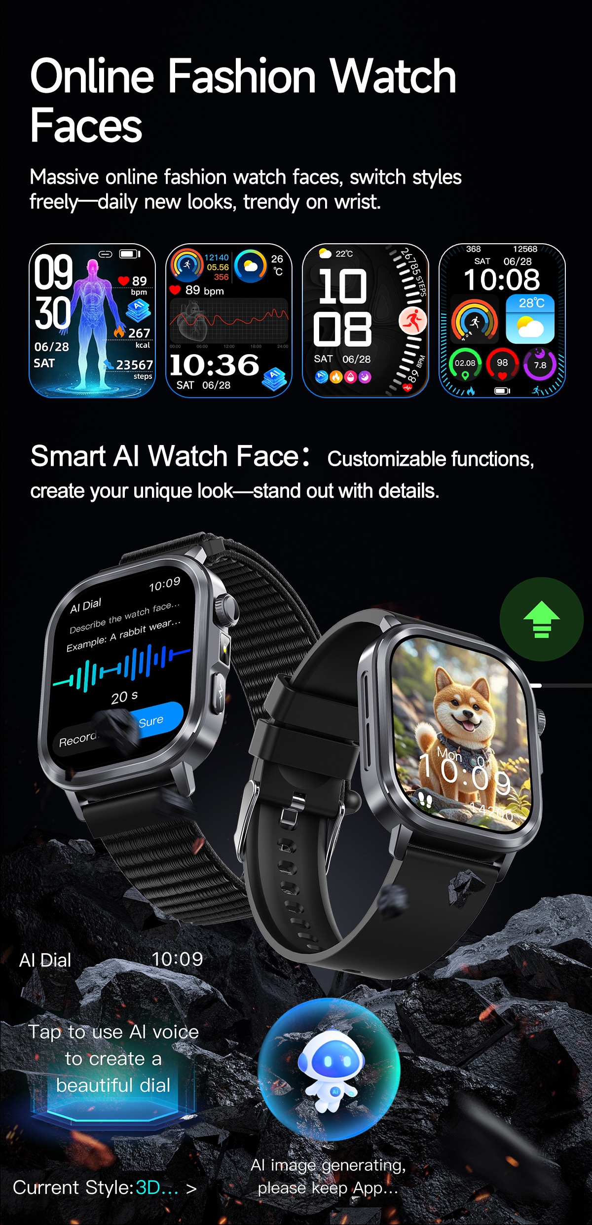 AI-ECG Smart Health Watch with Square AMOLED Touchscreen & BT Call