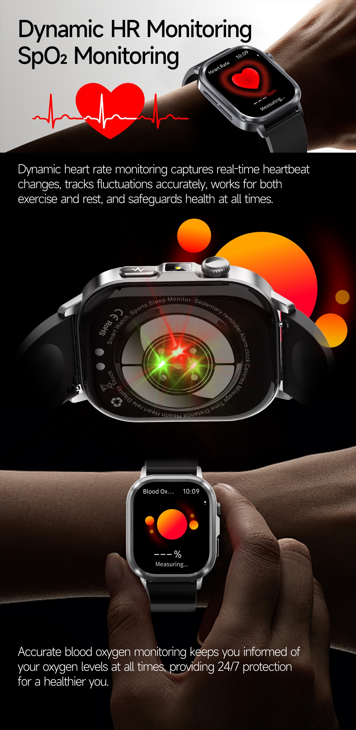 AI-ECG Smart Health Watch with Square AMOLED Touchscreen & BT Call