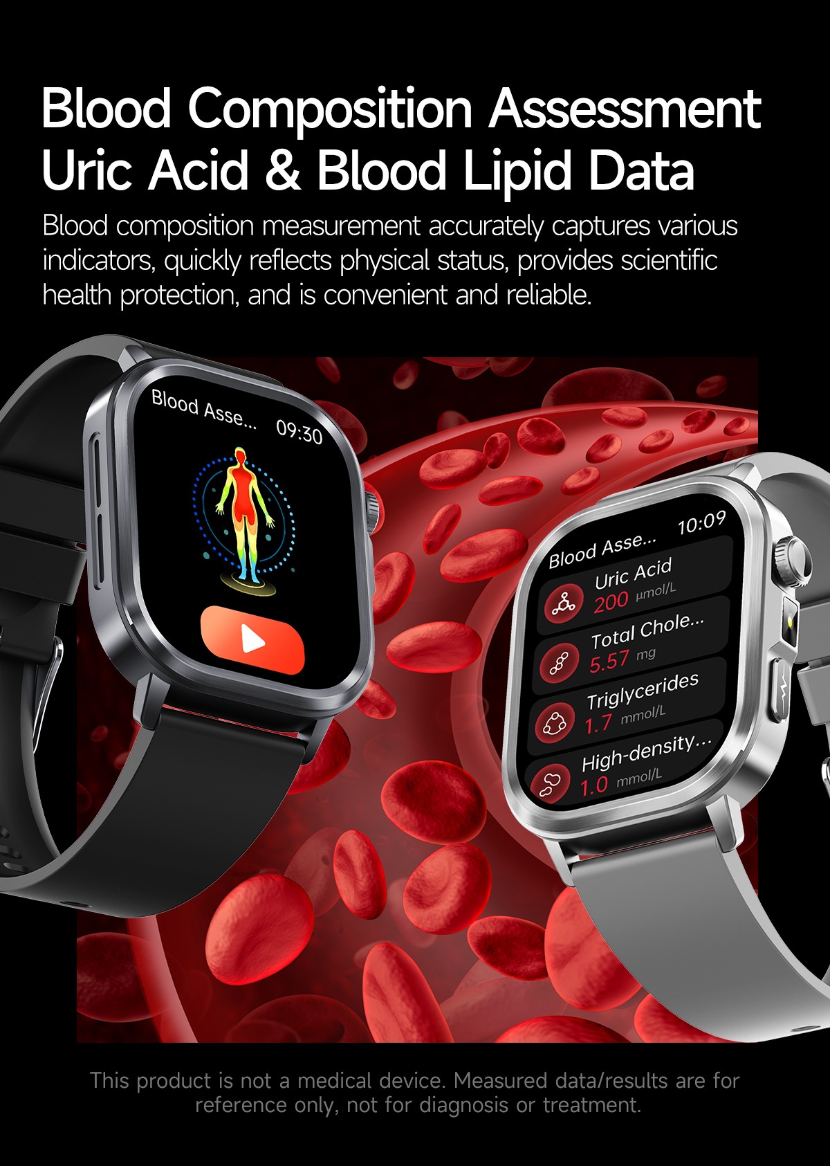 AI-ECG Smart Health Watch with Square AMOLED Touchscreen & BT Call