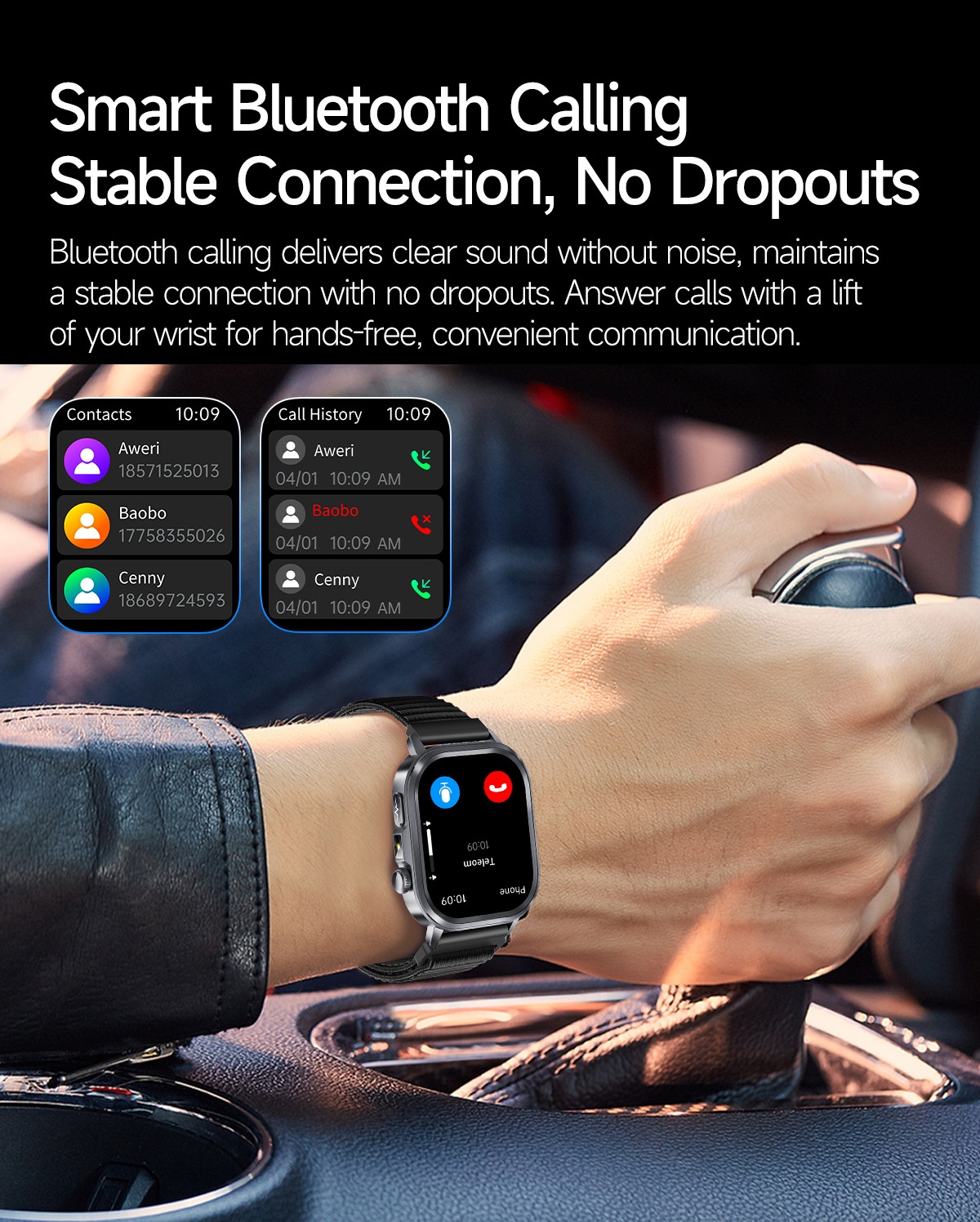 AI-ECG Smart Health Watch with Square AMOLED Touchscreen & BT Call
