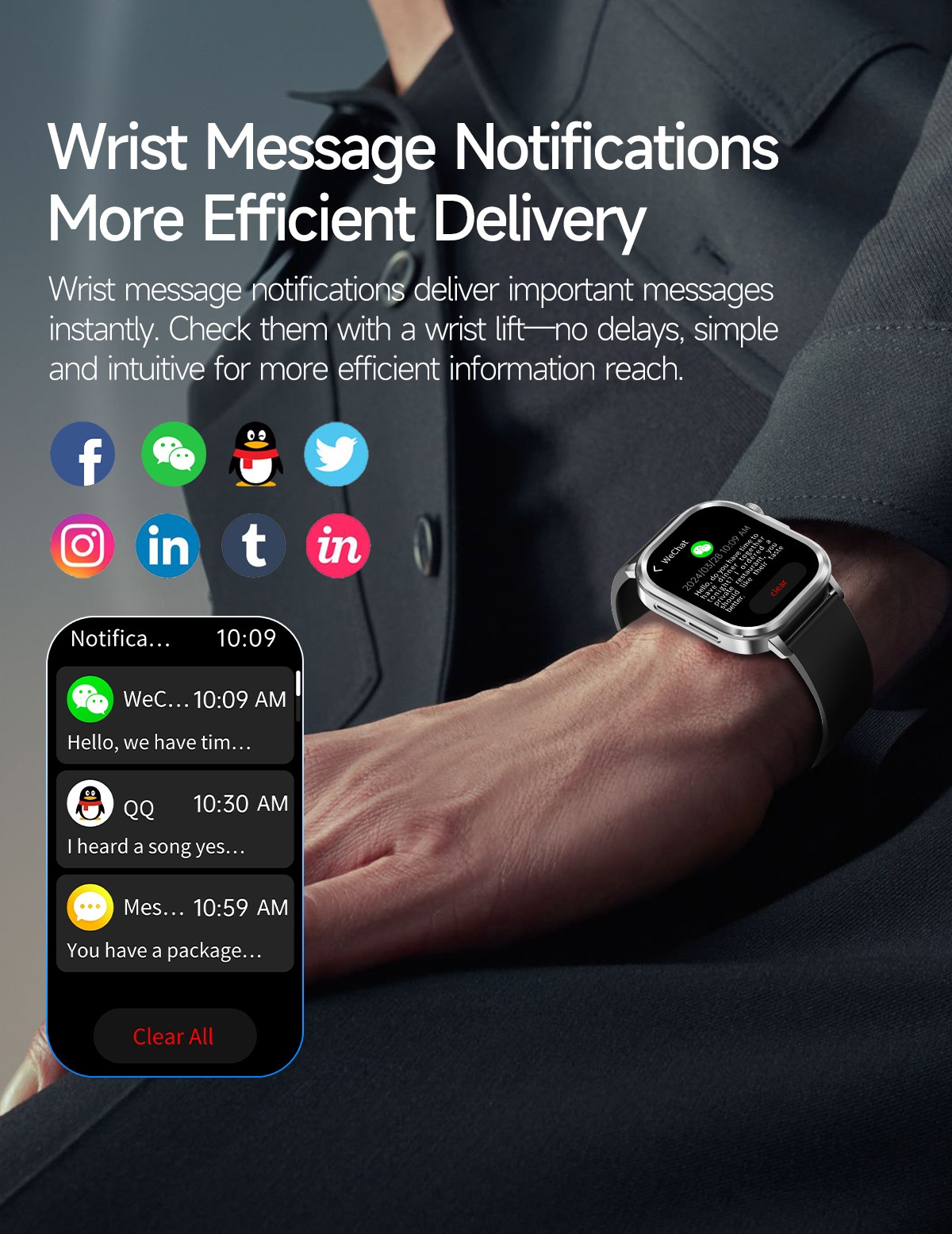 AI-ECG Smart Health Watch with Square AMOLED Touchscreen & BT Call
