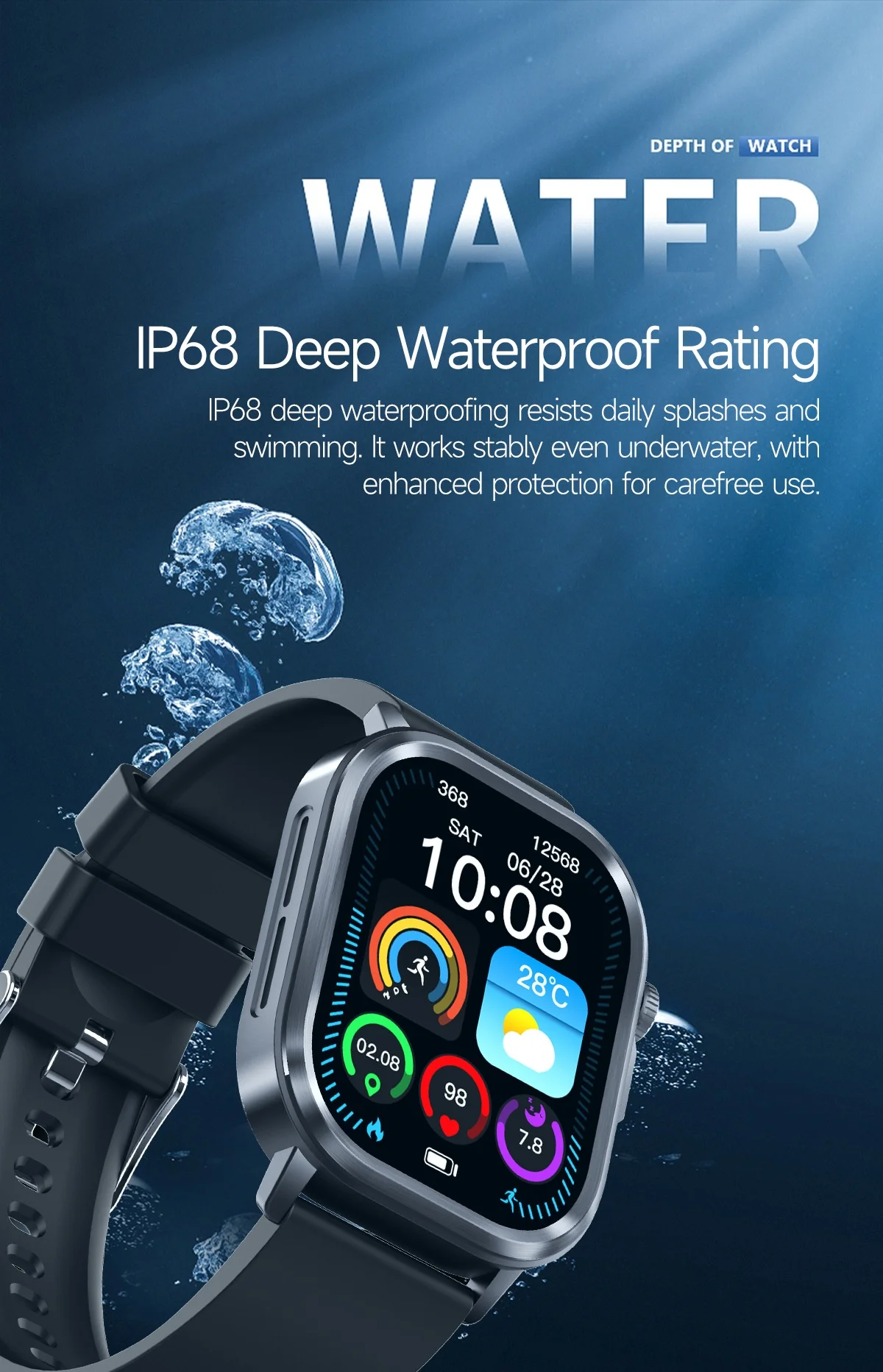 AI-ECG Smart Health Watch with Square AMOLED Touchscreen & BT Call