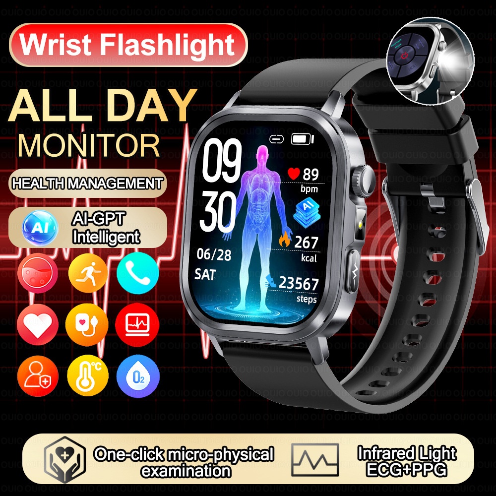 AI-ECG Smart Health Watch with Square AMOLED Touchscreen & BT Call