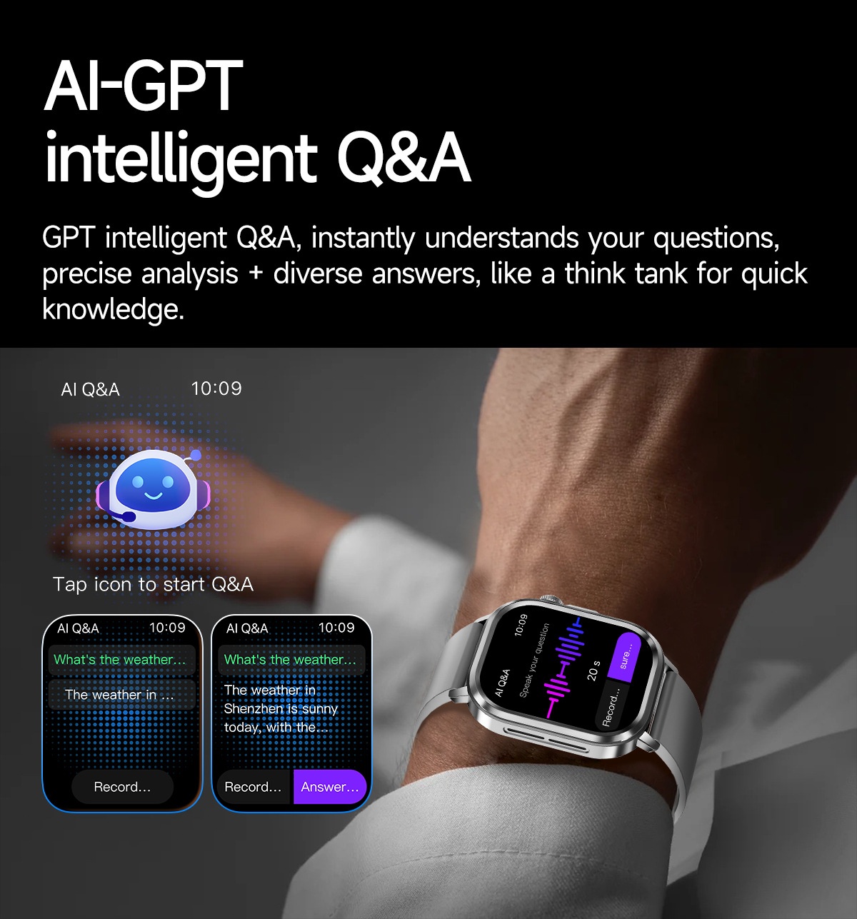 AI-ECG Smart Health Watch with Square AMOLED Touchscreen & BT Call
