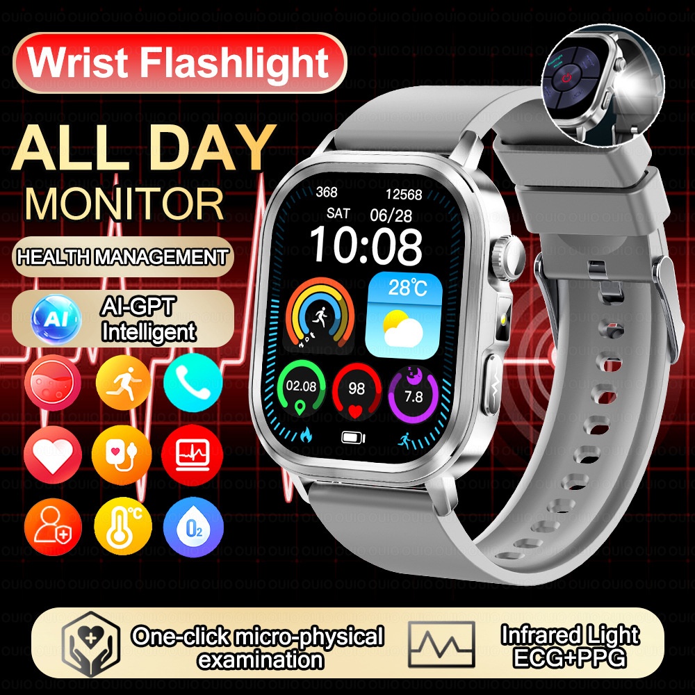 AI-ECG Smart Health Watch with Square AMOLED Touchscreen & BT Call