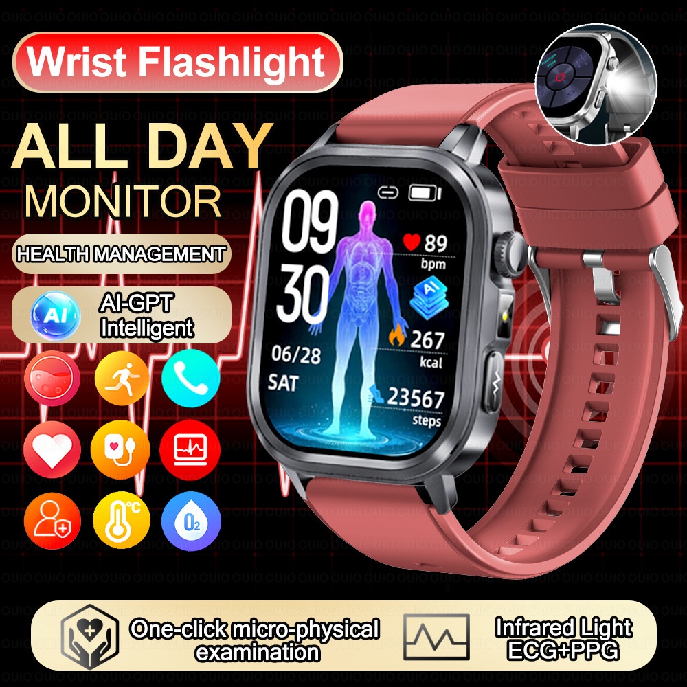 AI-ECG Smart Health Watch with Square AMOLED Touchscreen & BT Call