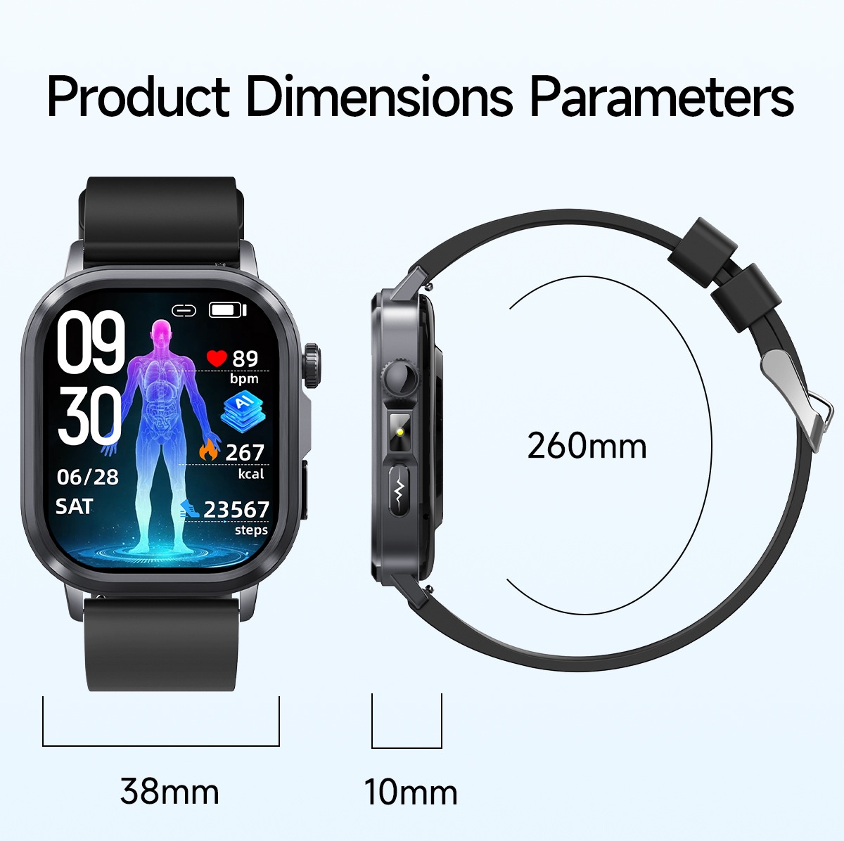 AI-ECG Smart Health Watch with Square AMOLED Touchscreen & BT Call