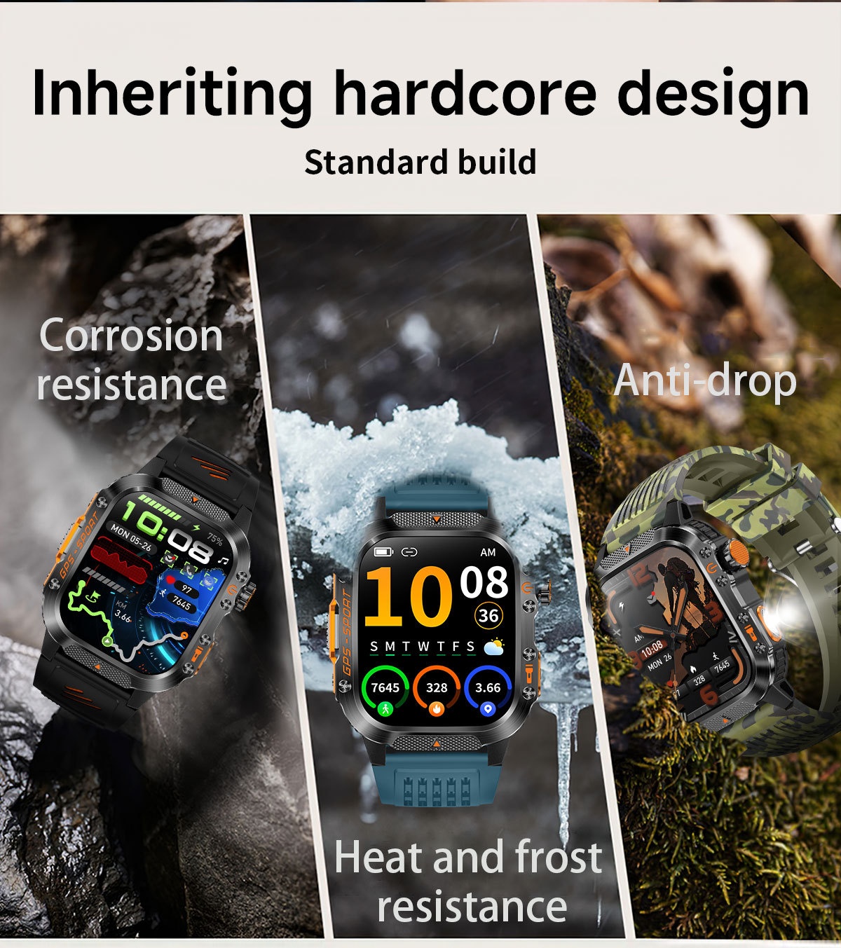 Rugged Outdoor Smart Watch with Square Display, GPS & Multi-Sport Modes