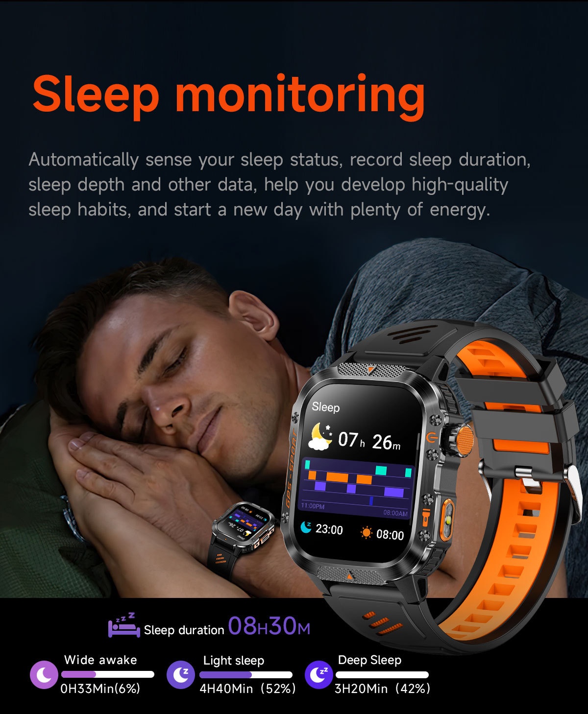 Rugged Outdoor Smart Watch with Square Display, GPS & Multi-Sport Modes