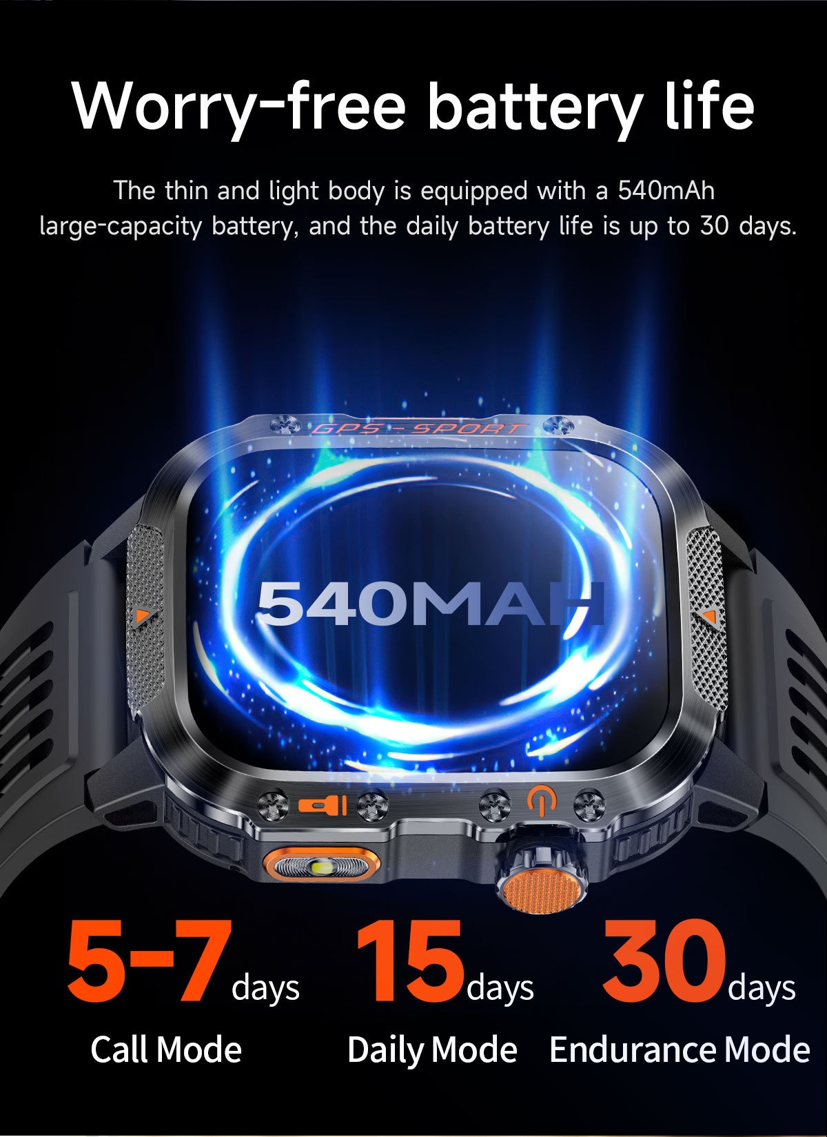 Rugged Outdoor Smart Watch with Square Display, GPS & Multi-Sport Modes