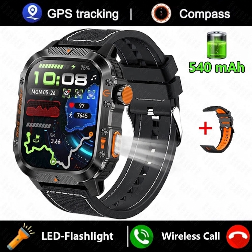 Rugged Outdoor Smart Watch with Square Display, GPS & Multi-Sport Modes