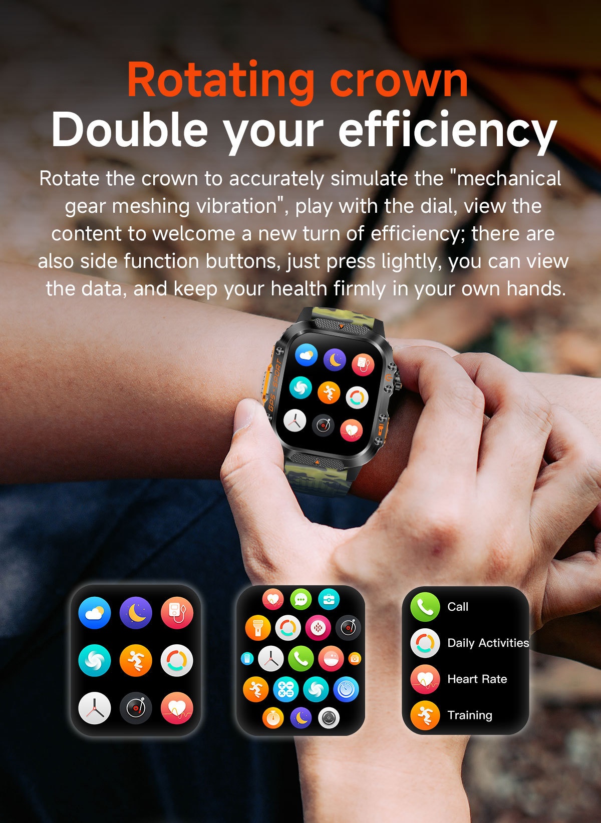 Rugged Outdoor Smart Watch with Square Display, GPS & Multi-Sport Modes