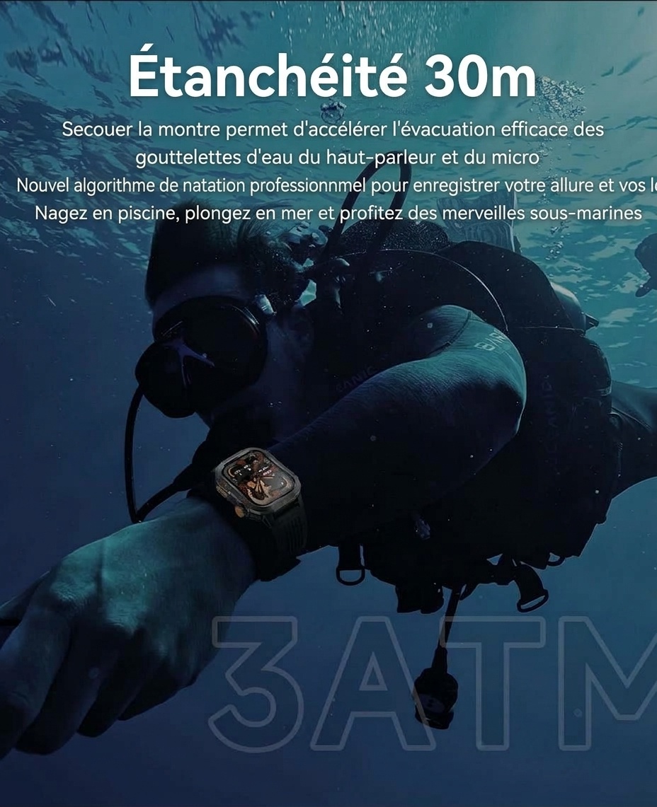 Montre connectée robuste pour l'extérieur avec écran carré, GPS et modes multisports
