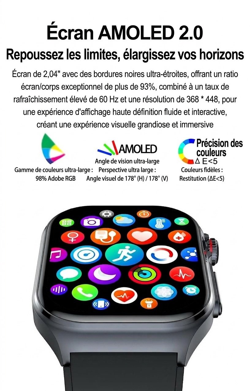 Montre connectée ET585 avec écran AMOLED carré, ECG et plus de 130 modes sportifs