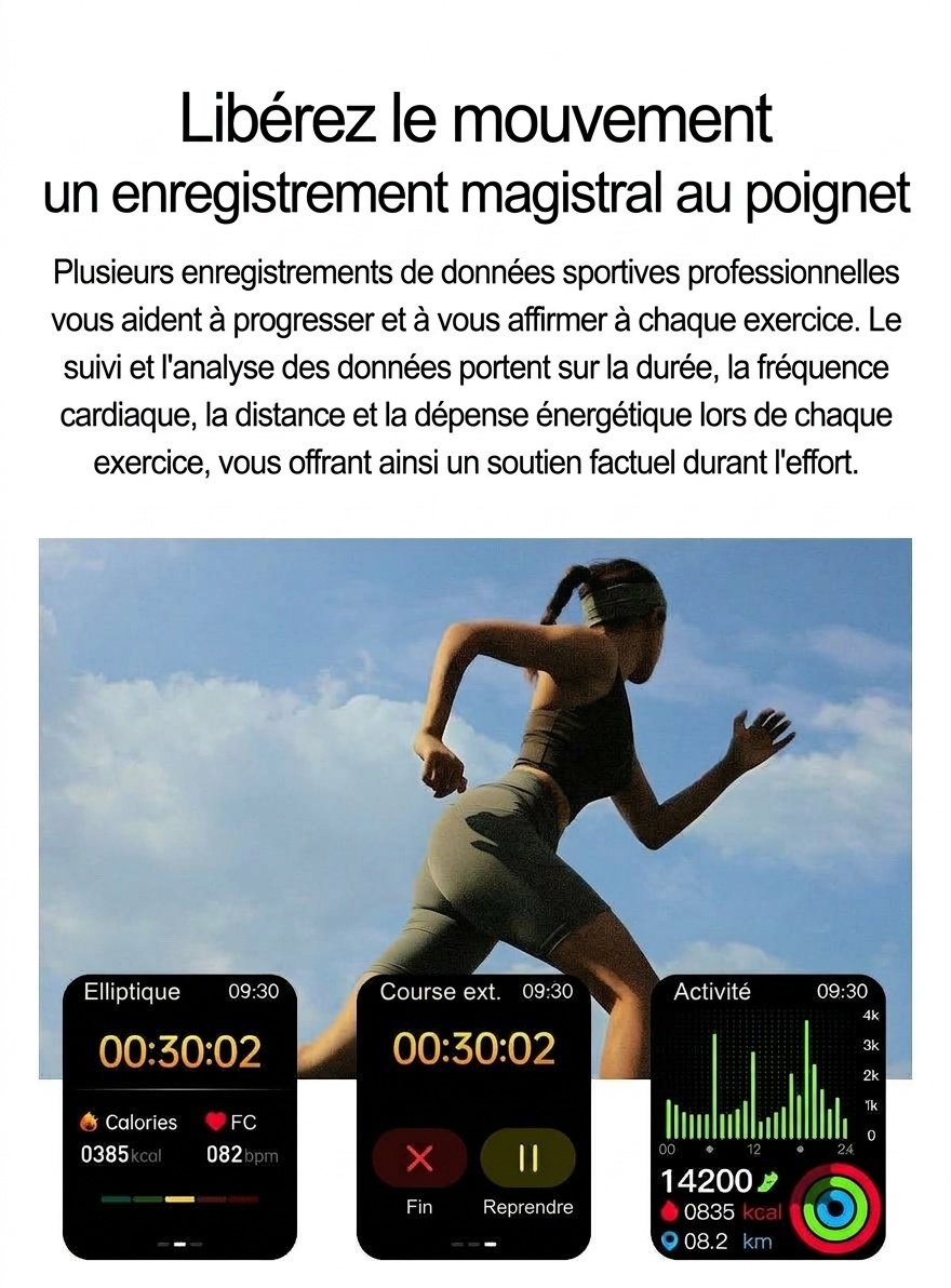Montre connectée ET585 avec écran AMOLED carré, ECG et plus de 130 modes sportifs