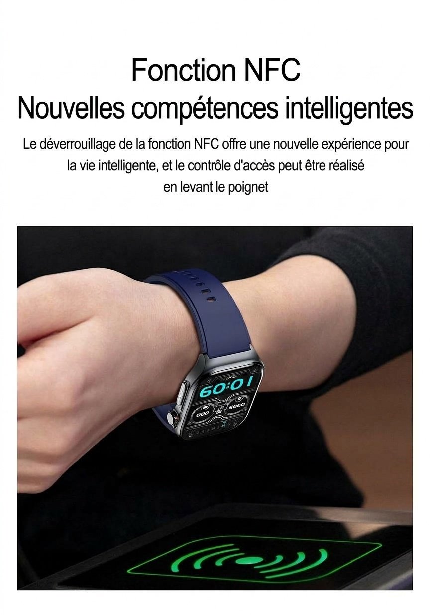 Montre connectée ET585 avec écran AMOLED carré, ECG et plus de 130 modes sportifs
